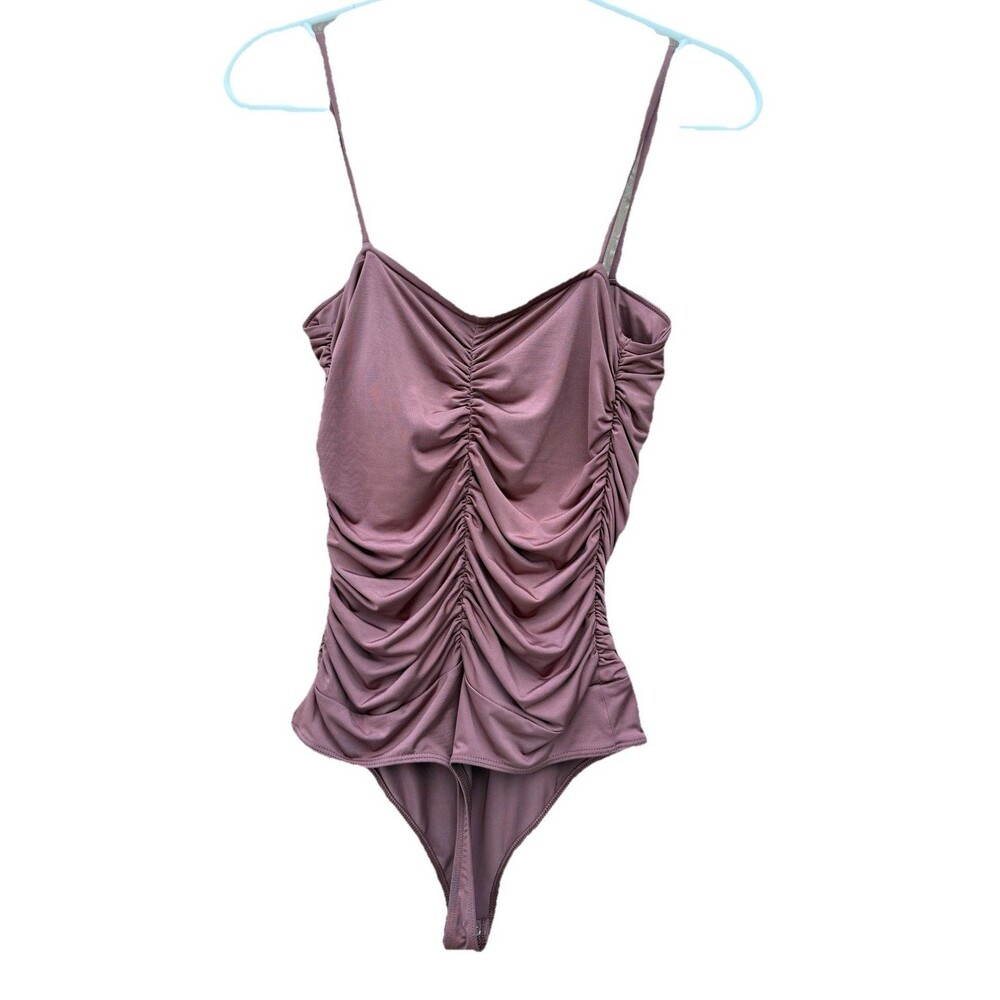 Express Body Contour Ruched Bodysuit Rust Red Size Medium Adjustable Straps - Picture 2 of 10